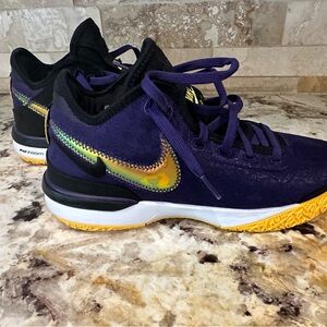 Nike Labron Purple and Yellow Basketball Shoes